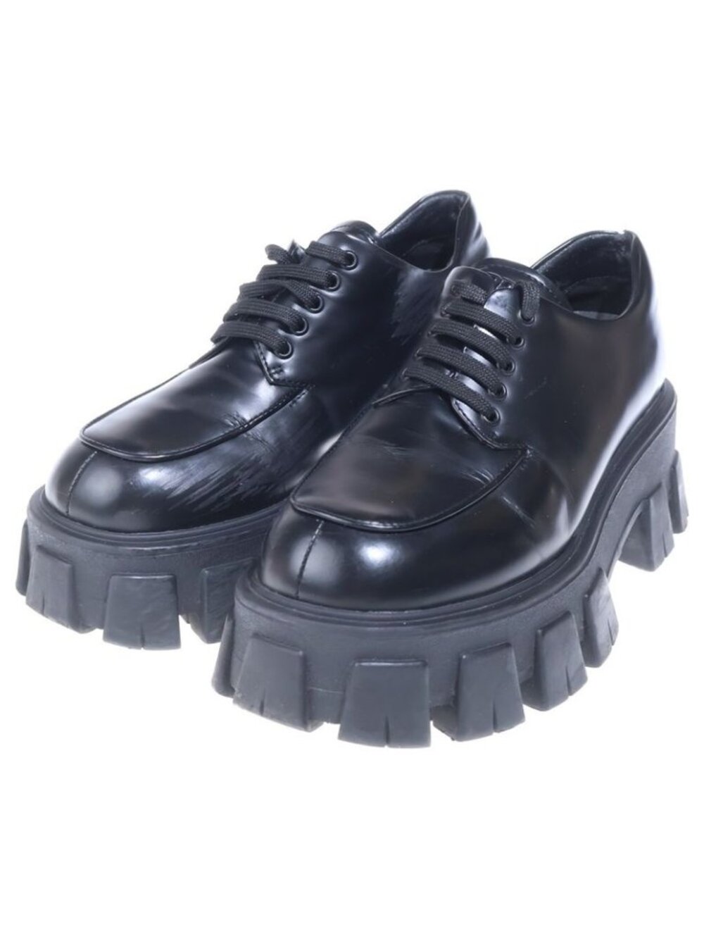 Prada Monolith Brushed Leather Lace Up Shoes Black - Picture 2 of 6
